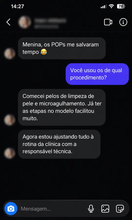 Mensagem de cliente da Pasta em Dia