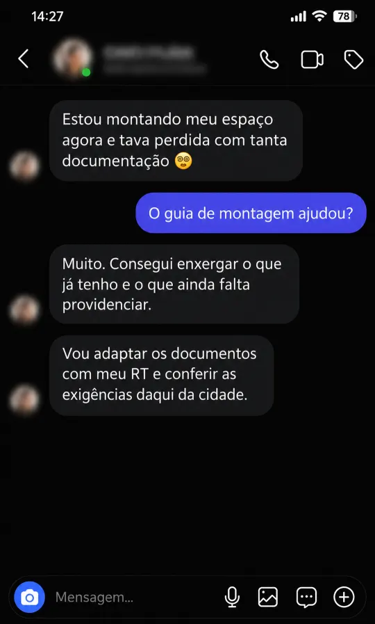 Mensagem de cliente da Pasta em Dia