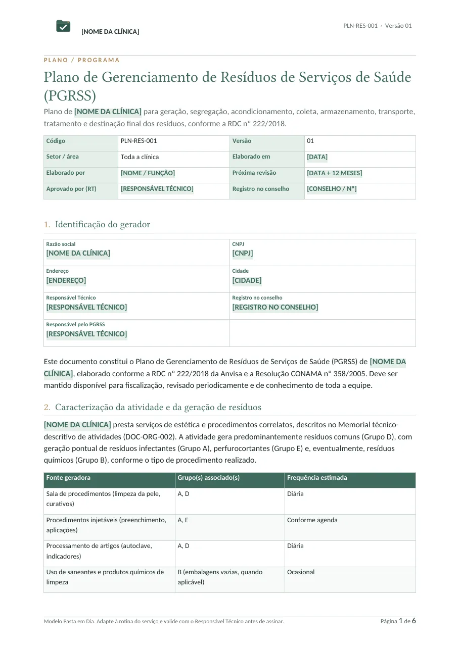 PGRSS, plano de resíduos